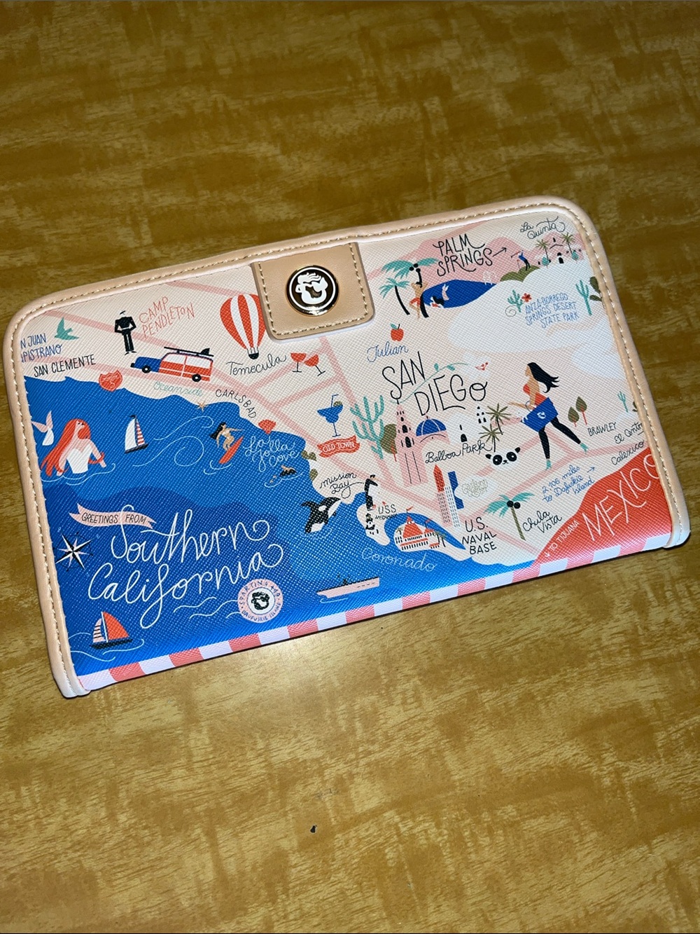 Spartina 449 Southern California Map Print Wallet in Blue, Pink, Cream